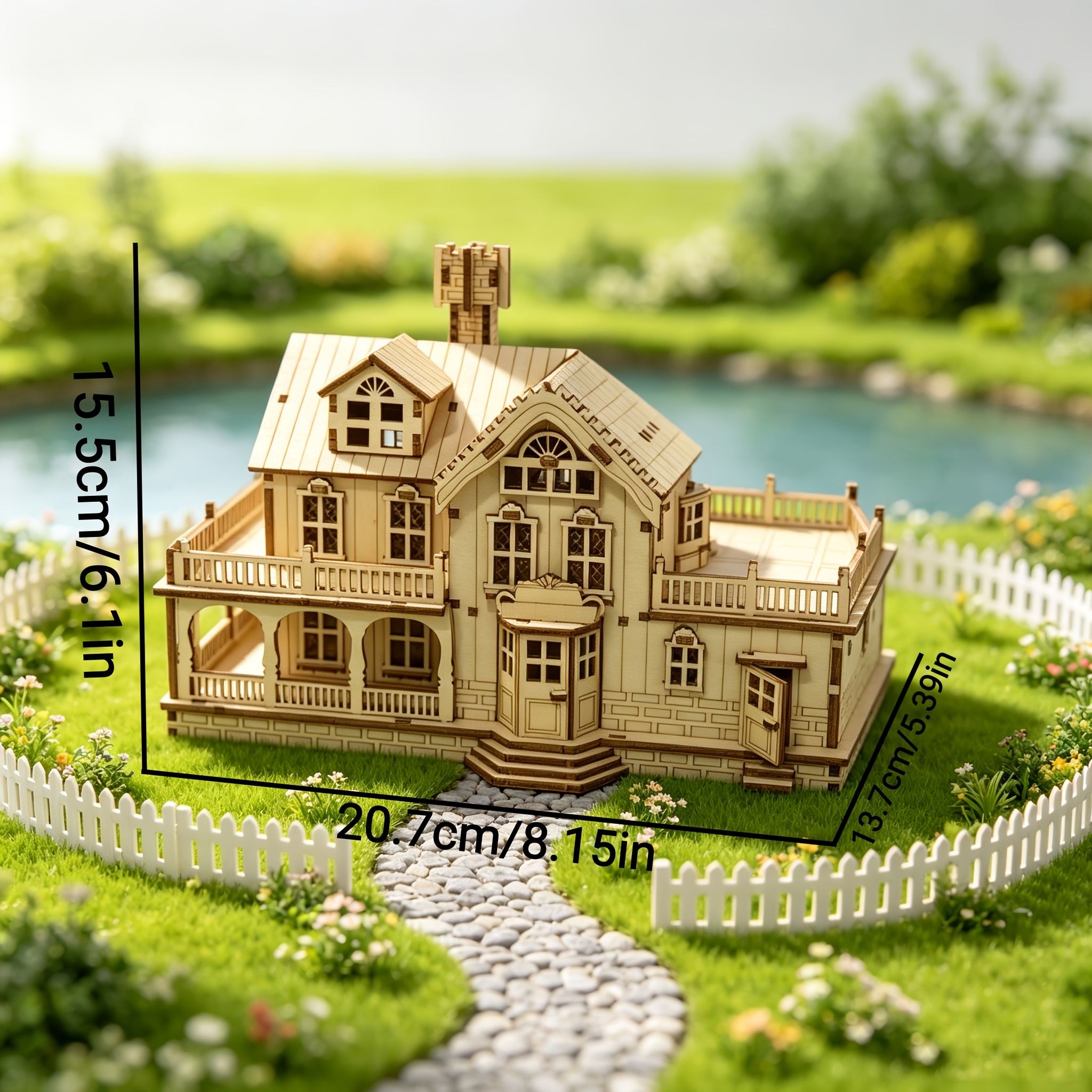 TEMU 3d Wooden Jigsaw Puzzle Model Kit, Laser-cut Two-story Farmhouse For Hand Assembly, Mansion Scene Model, Desktop Display Ornament