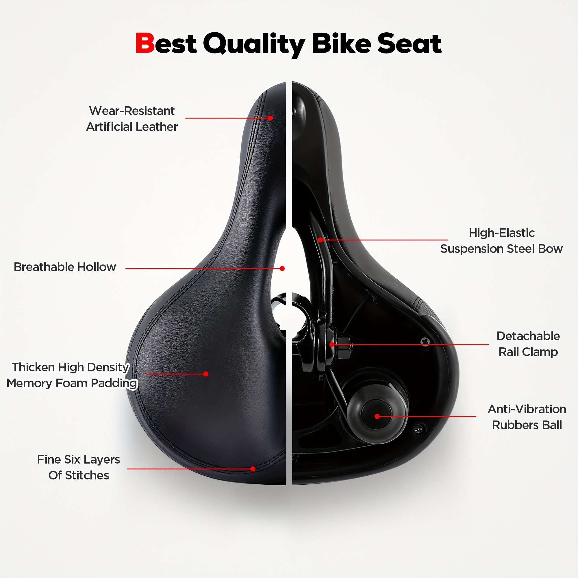 Selle De Vélo Confortable Avec Suspension - Cuir Et Simili - Coussin Gel - Homme/Femme