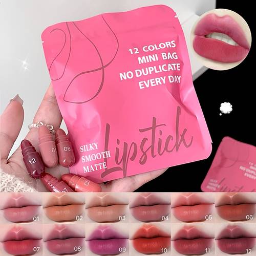 12pcs matte natural lipstick set capsule lip gloss rich soft and smooth pink red and brown lip shades lovely to apply long lasting perfect gift for makeup festivals lipstick set