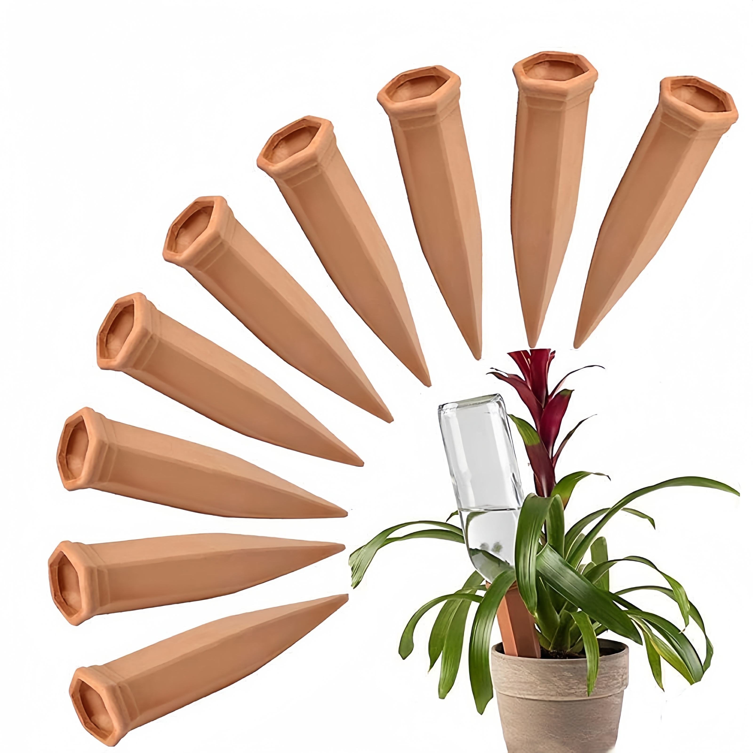 

10-piece Terracotta Self-watering Stakes - Automatic Plant Waterer System For Indoor/outdoor Gardens, Red