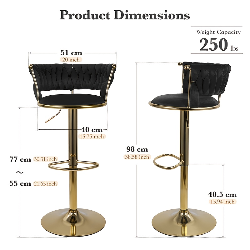 TEMU A Set Of 2 Bar Stools, Adjustable Height, Bar Stools With Armrests, Comfortable Dutch Velvet Material, Kitchen Island Stools, With And Base, Bar