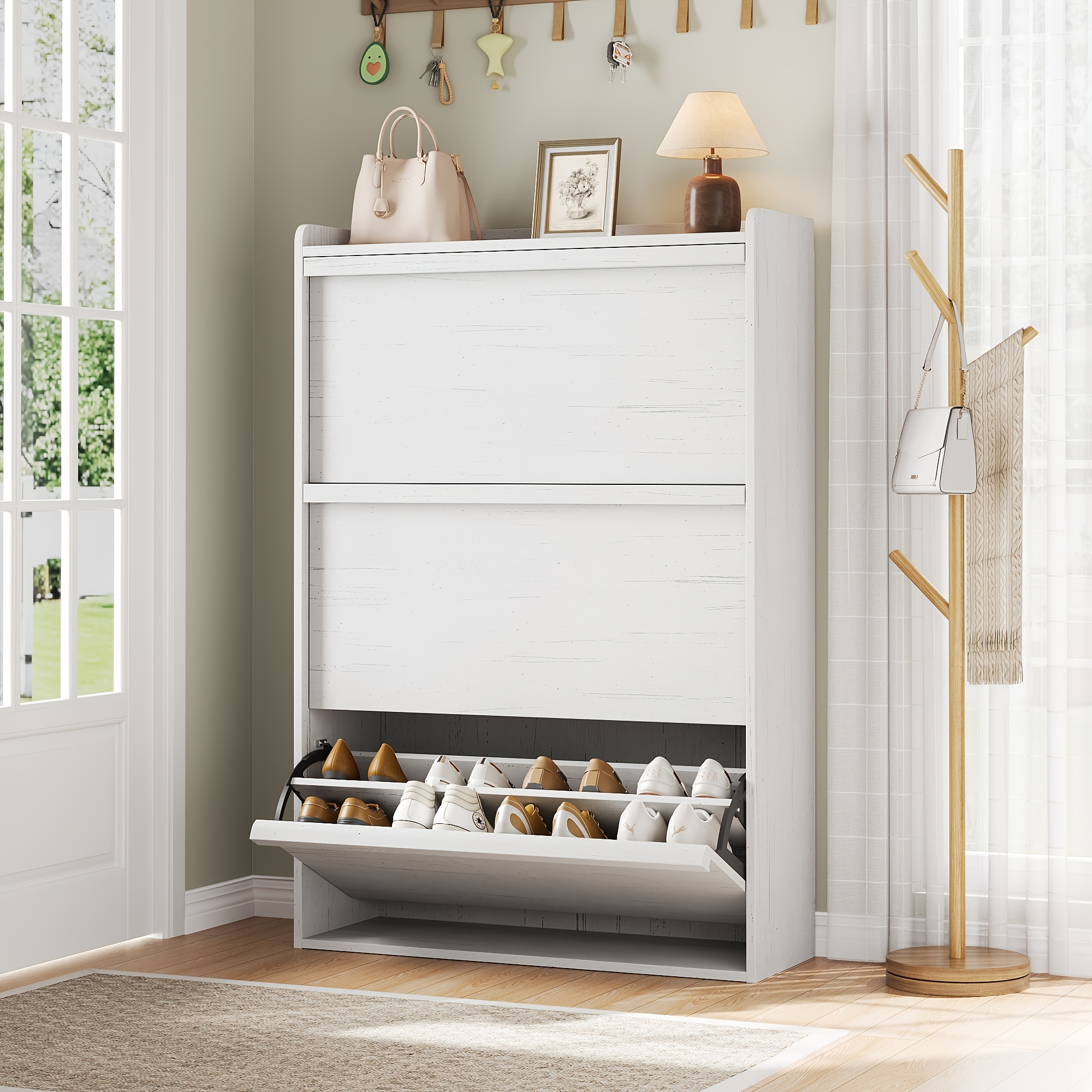 dress shoes slip on men Lamerge Shoe Storage Cabinet for Entryway, Free Standing Shoe Organize   Hooseng Furniture