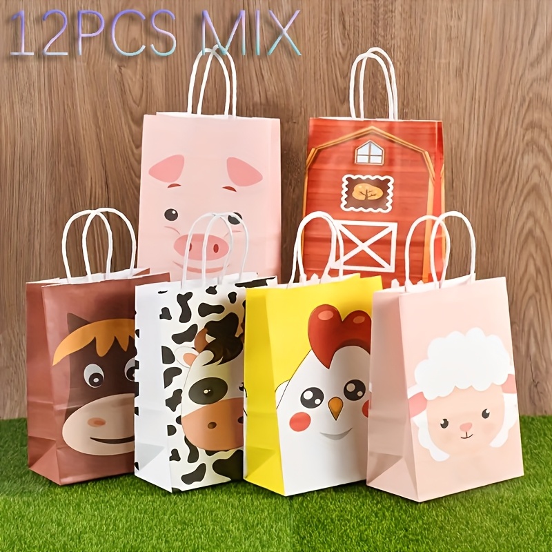 Image of 12pcs Animal Paper Gift Bags With Handles, Shopping Bags, Gift Bag Packaging, Party Bag Gift Bags, Birthday Party Bags., Christmas, Halloween