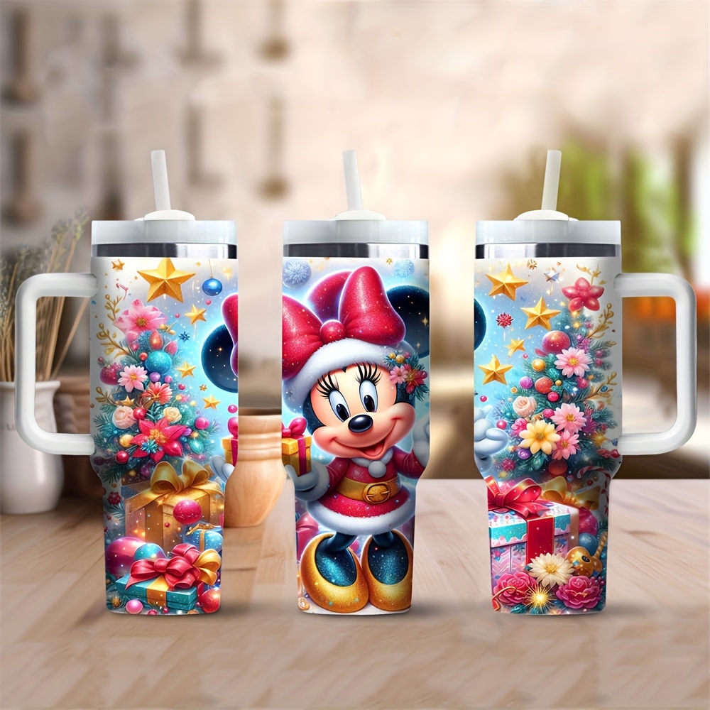 

40oz Stainless Steel With Handle & Straw - Insulated Coffee Mug With Cartoon Mouse Design, Hot And Cold Beverages, Ideal Gift For