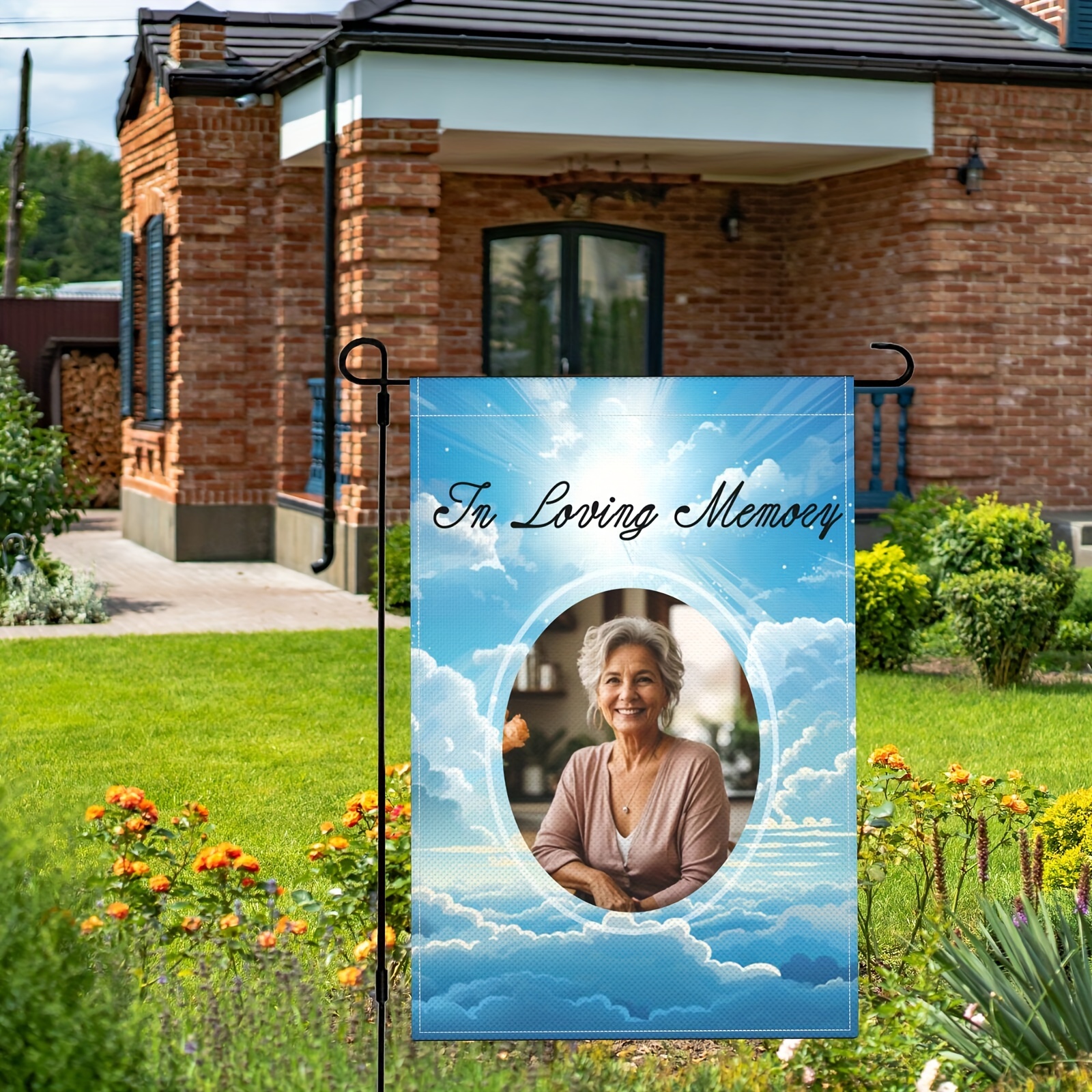 

1pc, Personalized In Loving Memory Heaven Background Photo Garden Flag, Custom Memorial Cemetery Flag, Double Sided House Banner, 12x18 Inch(no Metal Brace)