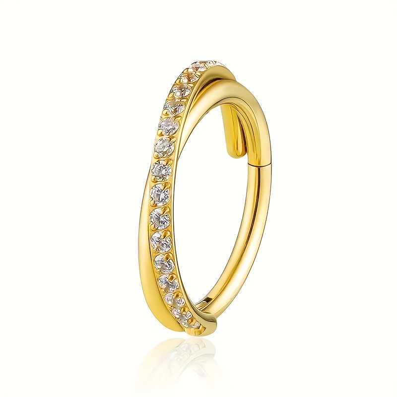 Image of 1pc 16g Elegant Hinged Nose Ring, Inlaid With Sparkling Cz Oxidized Stone - Chic Stainless Steel Cartilage Piercing Jewelry, Twisted Design Suitable For Casual Wear Or Gift , Nose Jewelry