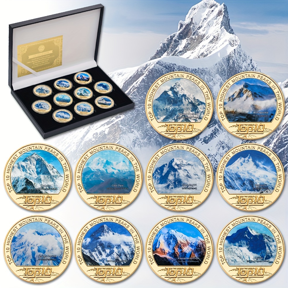 

10pcs The Top 10 Highest Mountains In The World Commemorative Coins Set Challenge Collection Birthday Christmas Gifts For Man Fans