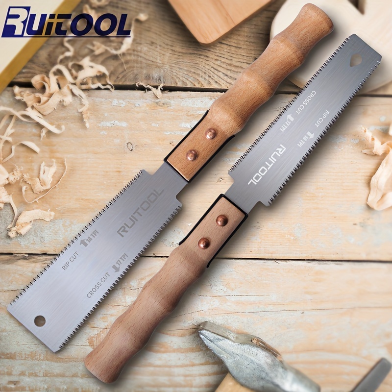 Set of 2 Japanese Pull Saws, 15.24 cm Each, Featuring Both Wide And Narrow Heads, Flexible Blades with 14 TPI And 17 TPI, Double-Sided Design, Comfortable Wooden Handles, Ideal for Flush Cuts in Woodworking And Precise Cutting, Without Battery