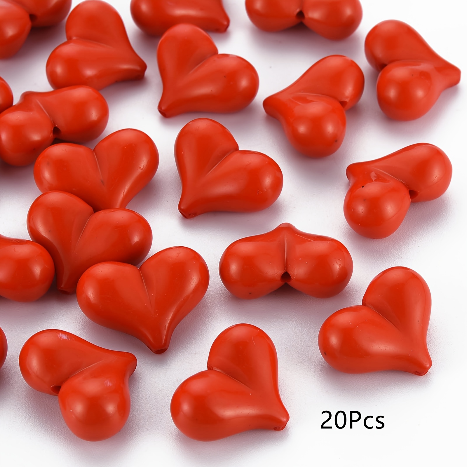 TEMU 20pcs Of Red Opaque Acrylic Heart-shaped Beads For Making Necklaces And Bracelets, Measuring 17x22x10mm With A Hole Size Of 1.4mm