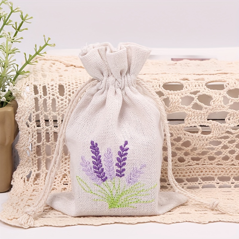 

12pcs/set, Lavender Embroidery Canvas Bag, Compact Drawstring Bundle Pocket For Baking Jewelry Jewelry Storage, Wedding Party Favor Bag