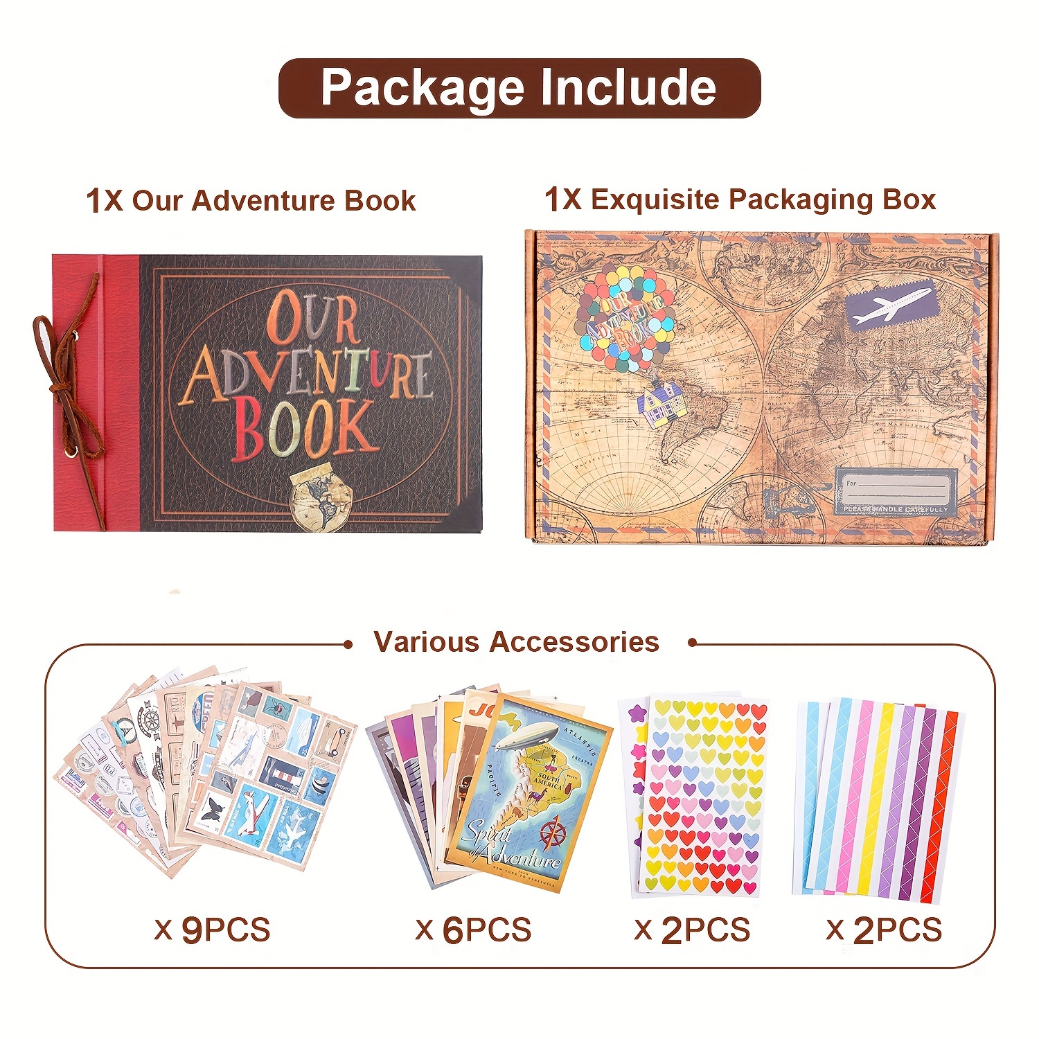 Our Adventure Book Scrapbook Pixar Up Handmade DIY Family Scrapbooking Album With Embossed Letter Cover Retro Photo Albums (Our Adventure Book