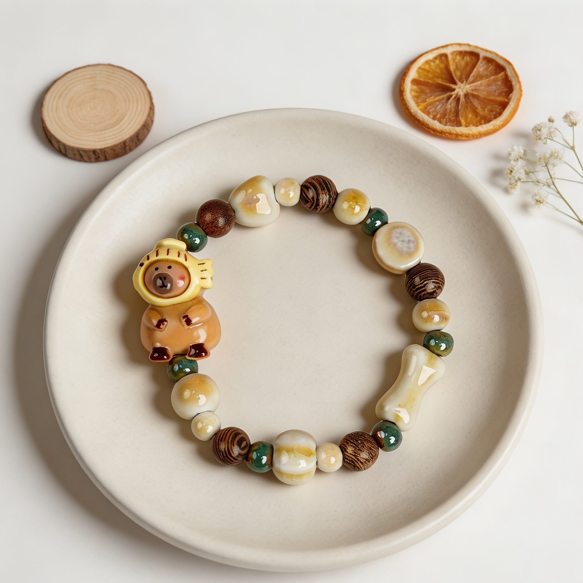Chinese Style Ceramic Beaded Bracelet, Vintage Design