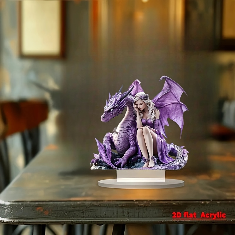 

Bohemian Acrylic Fairy And Dragon Collectible Figurine - 2d Decor For Home, Office, Café | Ideal Halloween Gift & Stylish Bohemian Decoration, No Power Required, Halloween Decor