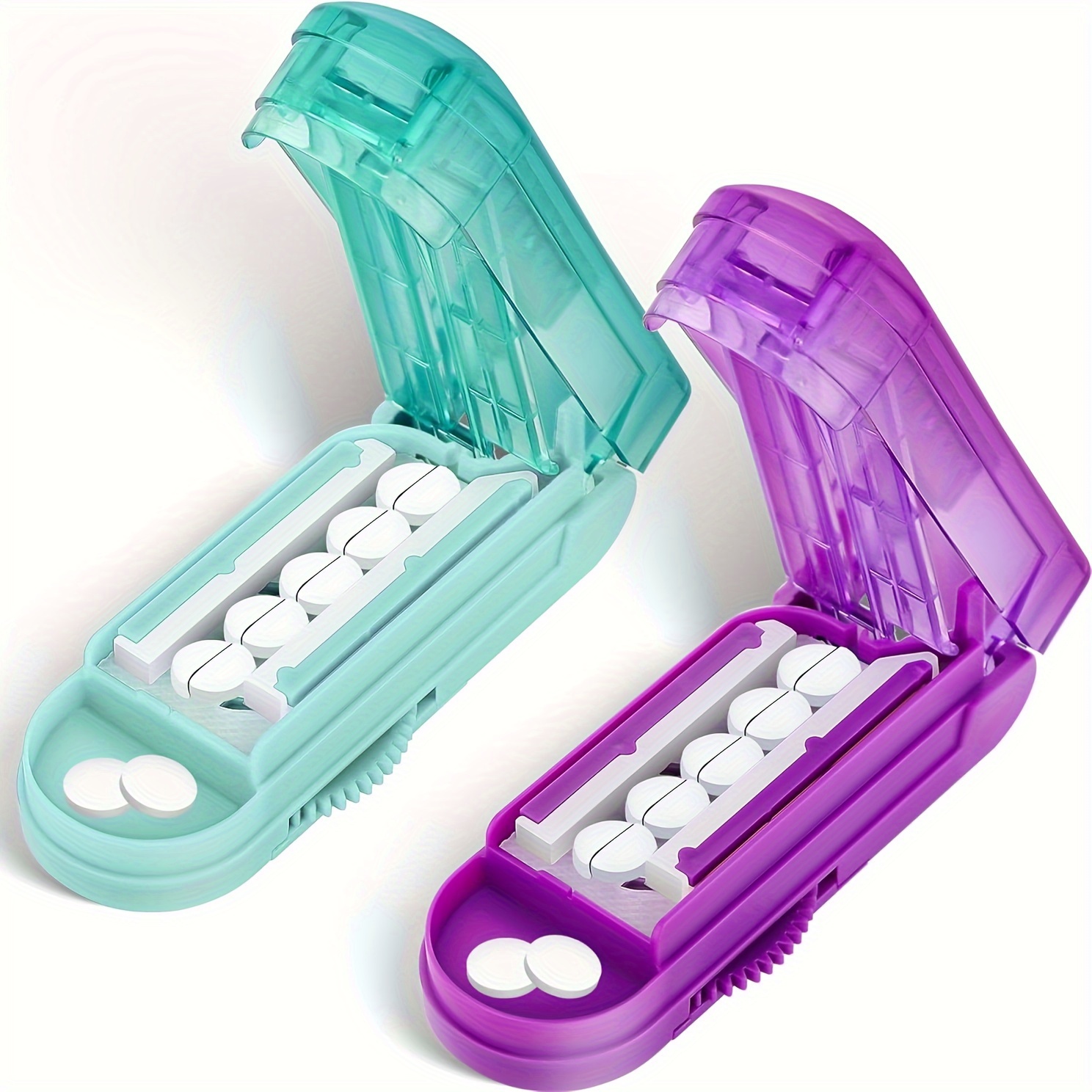 

Pill Cutter Splitter For Small And Tiny Pills, Multiple Pill For Small Or Large Pills, Adjustable With Centering Device And For Multi Tablets (purple/green)