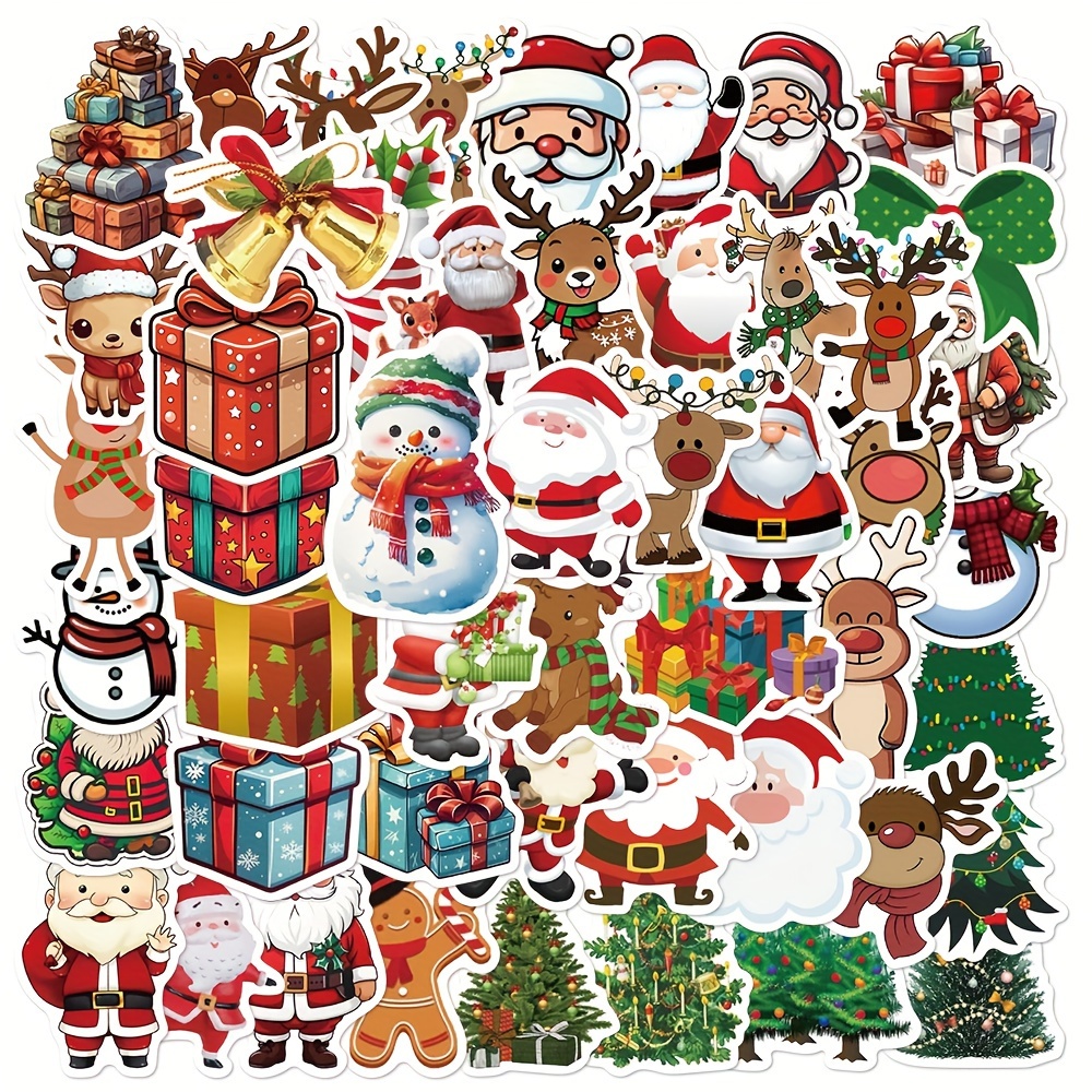 Image of 50pcs Christmas Stickers - Santa, , Reindeer, Gifts - Waterproof Christmas Decals For Scrapbooking, Cards, Gifts, Laptop, Luggage, Diy Crafts - Festive Holiday Party Decorations - Scxxbsw