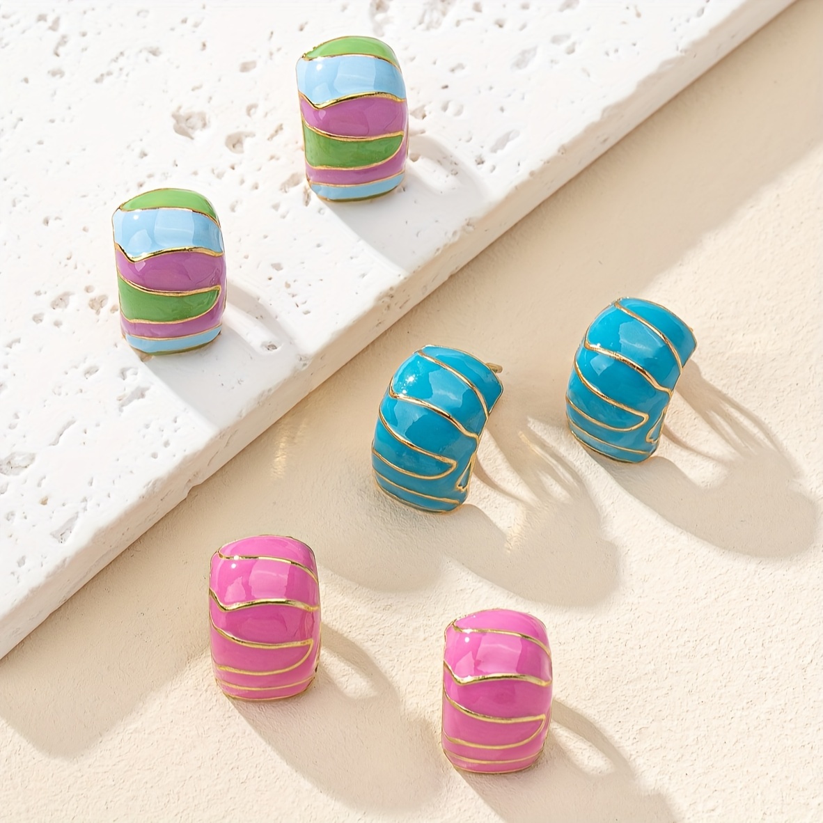 Sweet Elegant Multicolor Enamel Hoop Earrings, Holiday Style