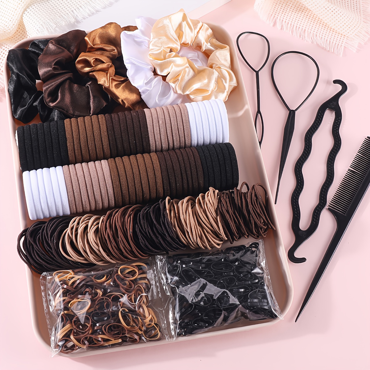 1109pcs hair tie set elastic headbands seamless ponytails - Temu