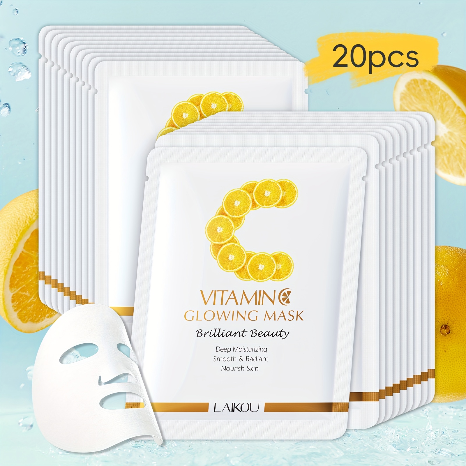 Image of 20pcs Vitamin C Moisturizing Sheet Mask For Types, Portable For Travelling, Ideal Gift For , Friend, Wife, Mother On Valentine's Day, Mother's Day