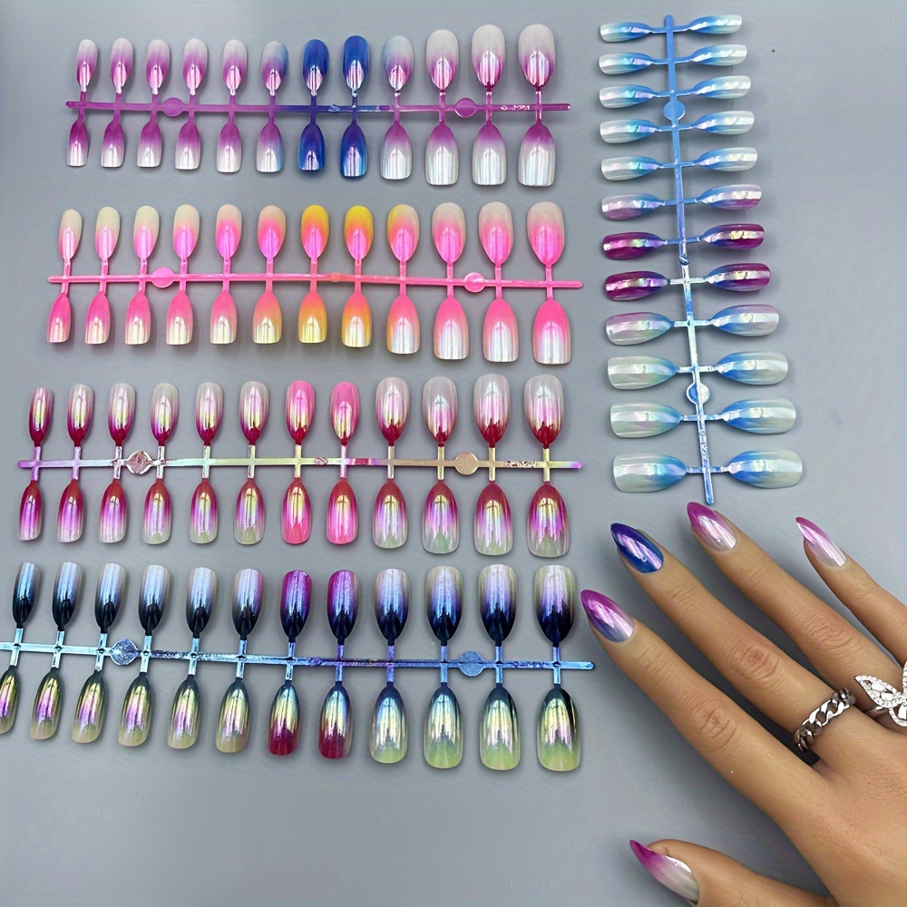 

5-pack Mixed Colors Gradient Aurora Shimmer Short Stiletto Drop Shape False Nails Multipurpose Stylish Nail Art