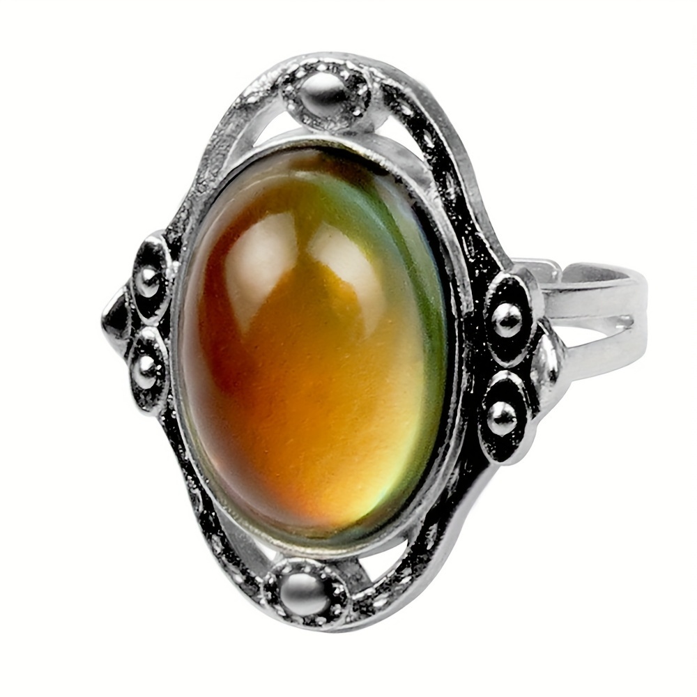 

Bohemian Style Vintage Court Faux Gemstone Mood Color Changing Ring, Adjustable Open-end Design For Women