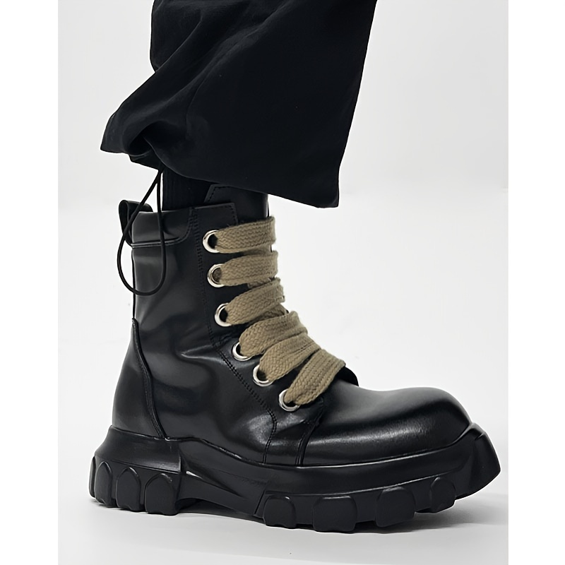 1pr mens vintage punk style chunky sole calf hiking - Temu display picture 2