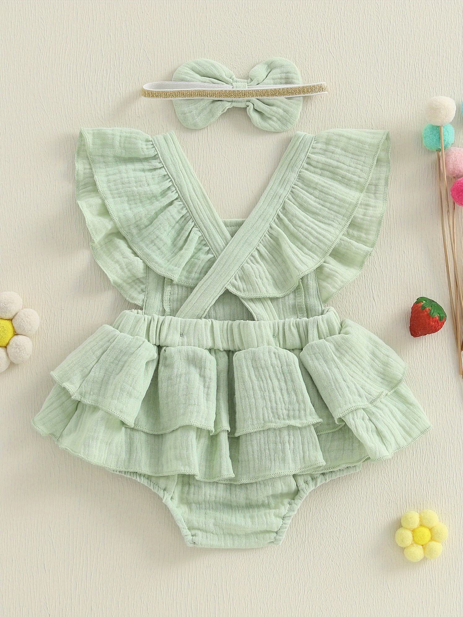 mint green baby girls birthday romper dress flying - Temu