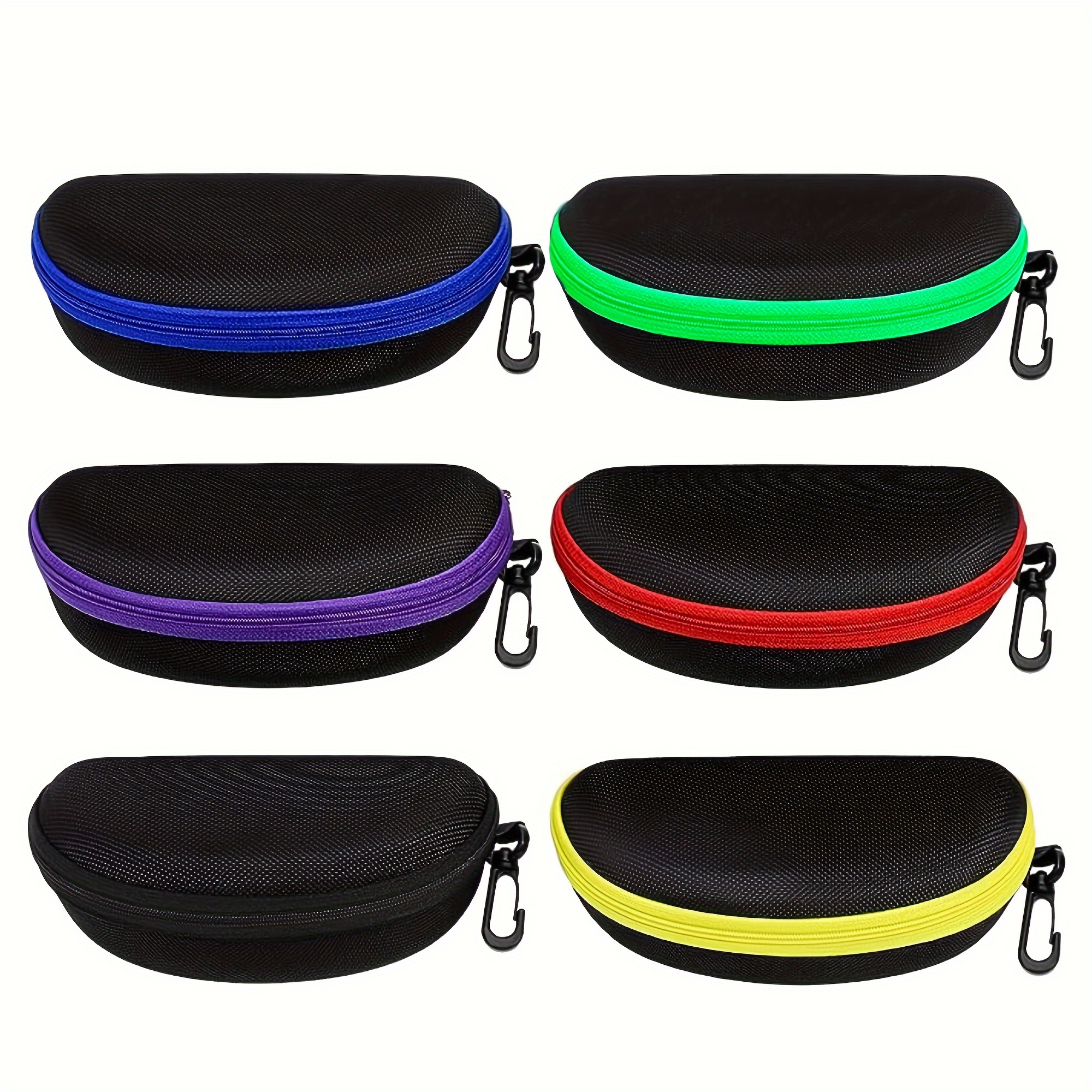 

6-pack Semi-hard Portable Sunglass Cases With Zipper And Carabiner Hook - Travel Eyeglasses Protector Pouch Set