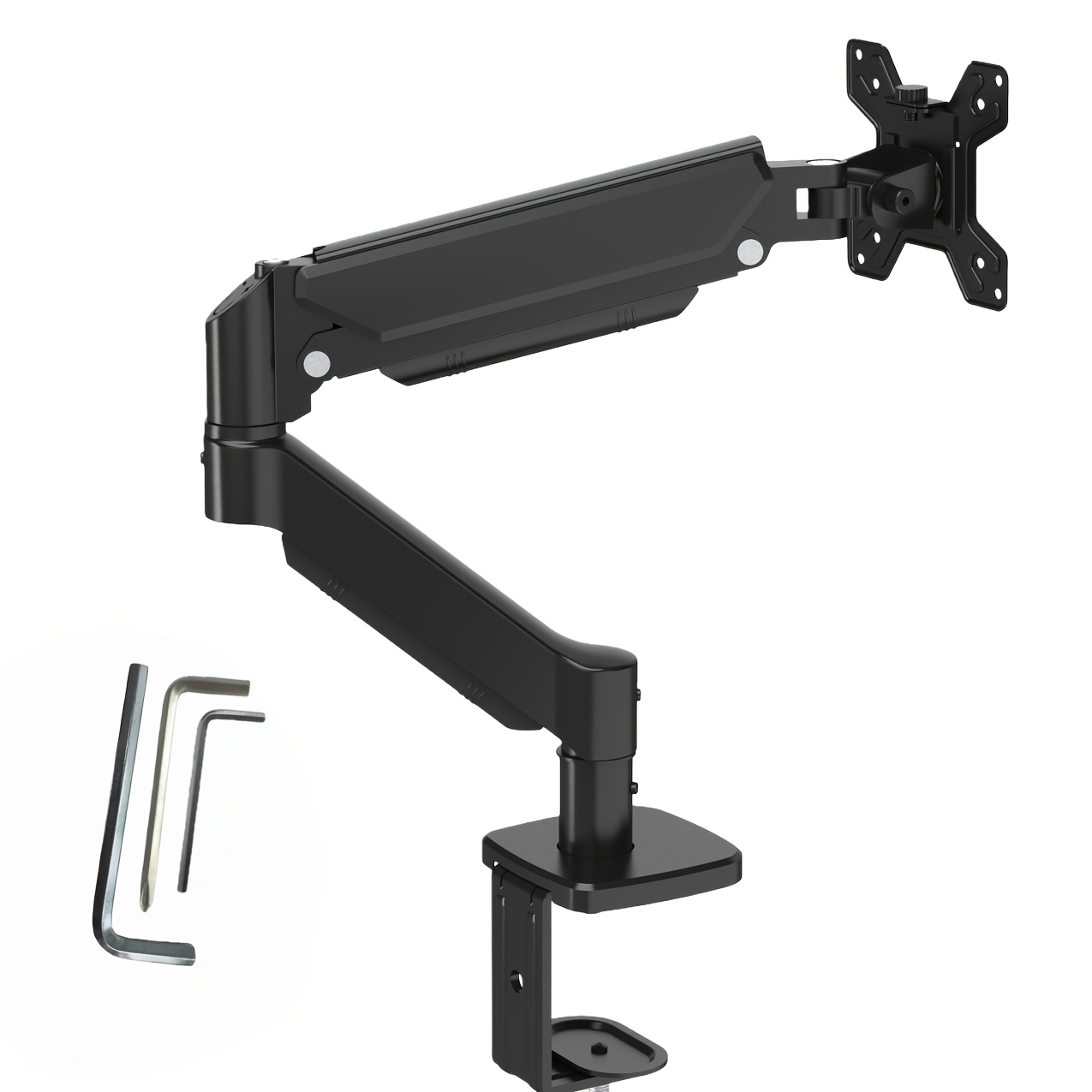 TEMU Soporte de brazo único para monitor de TV/computadora, diseño ergonómico, inclinación y rotación bidireccionales, altura ajustable, de acero, 3