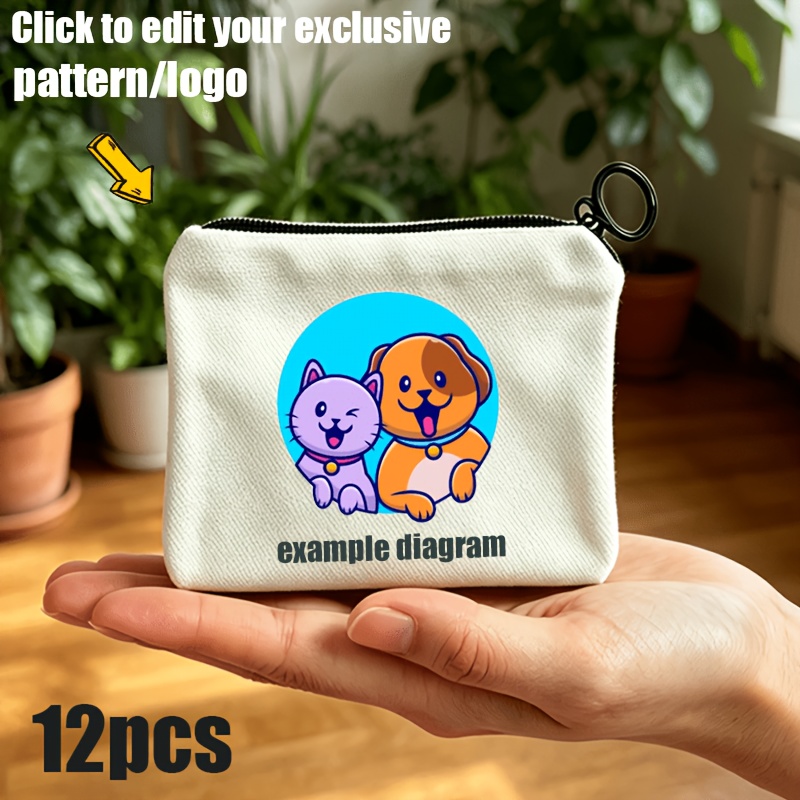TEMU Custom 12pcs Personalized Custom Pattern/logo Round Gift Bags, White/black Elegant Easy Zipper Toiletry Bags, Suitable For Anniversaries,