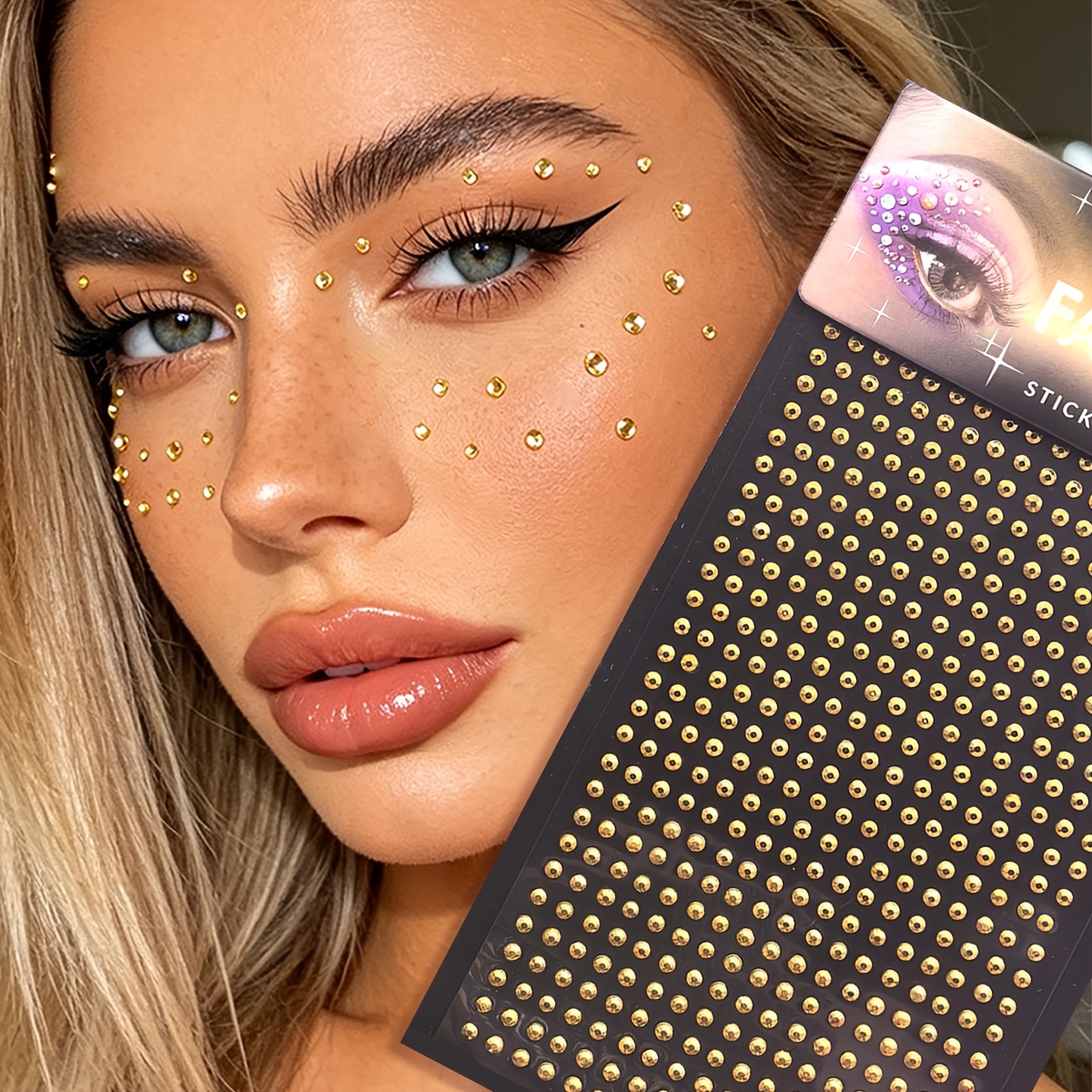 TEMU Luxury Gems Self-adhesive Diamond Stickers Face And Eye Brightening Festival Body Art, Jewels, Glitter Embellishment, Decorative Stickers