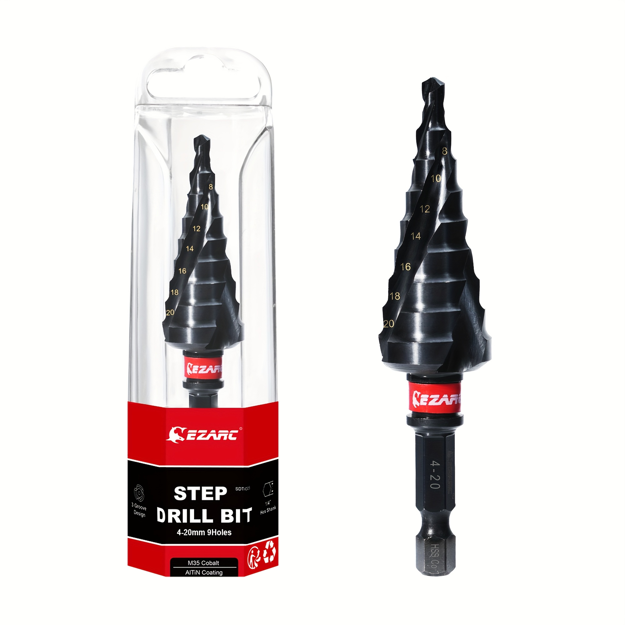 Ezarc Tapered Step Drill Bit 4 Mm Hss Cobalt Coated Altin End For Metal, Wood, And Plastic - 9-level Cone Drill