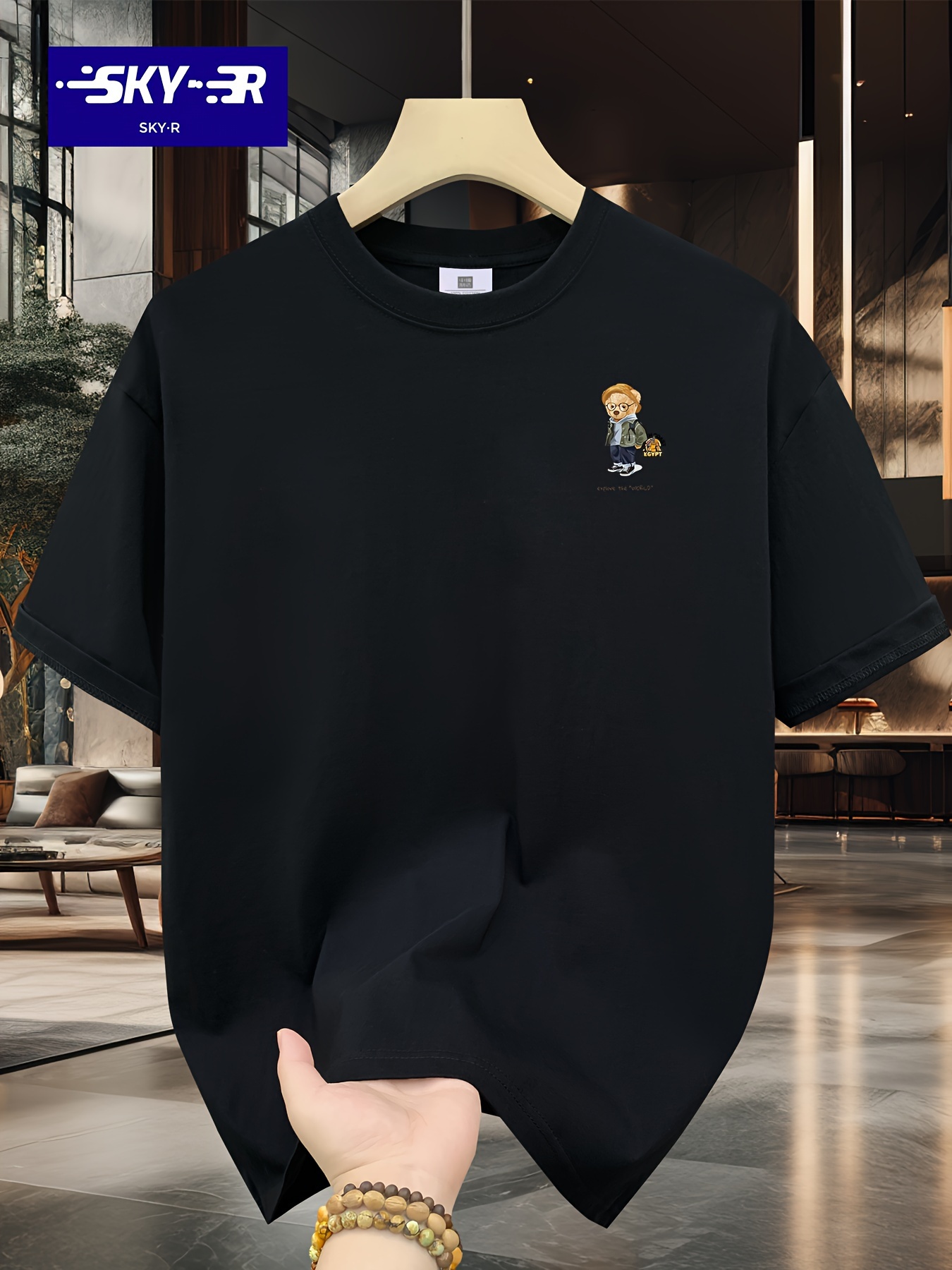 SKY?R Brand Cartoon Print Casual Summer Crew Neck Short Sleeve Drop Shoulder Loose Fit Cotton T-Shirt