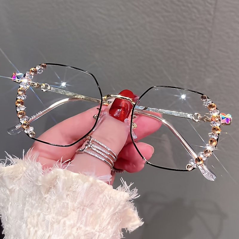 TEMU Une paire de lunettes incrustées de strass est véritablement un accélérateur de beauté. Les strass du cadre finement travaillés, et une portés,