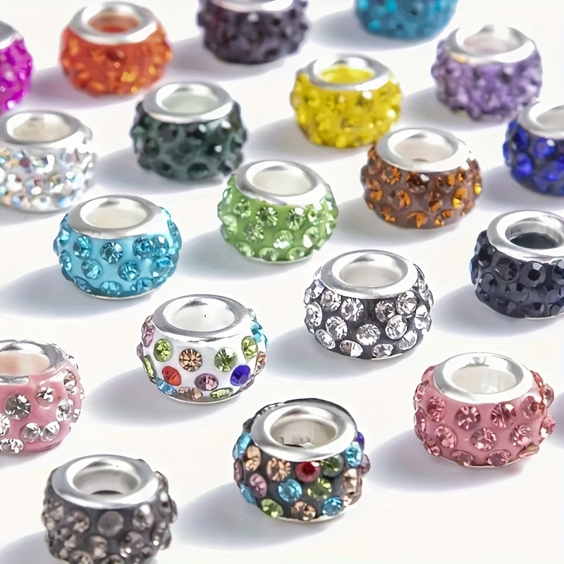 

100pcs Sparkling Rhinestone Beads With Large Holes - Assorted Colors, Crystal Craft Beads For Diy Jewelry Making, Bracelets & Charms
