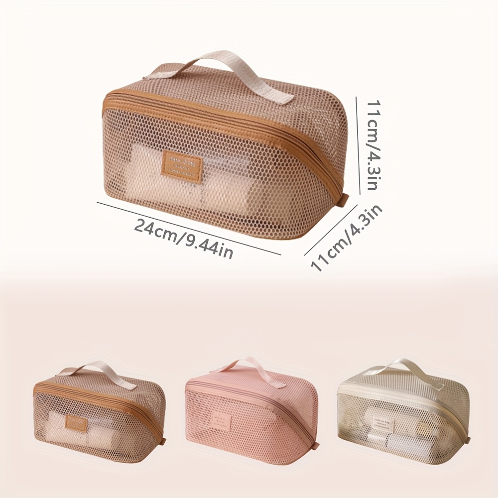 Stylish Mesh Cosmetic Bag Travel Breathable Handheld Beach Bag Large Capacity Portable Multi-functional Wash Bag High-end Beauty Tool Storage Bag