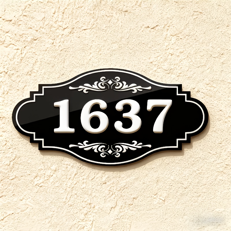 TEMU Numéros de maison personnalisés 2D plats en acrylique à motif , disponibles en trois styles. Peuvent être collés ou au support adhésif inclus.