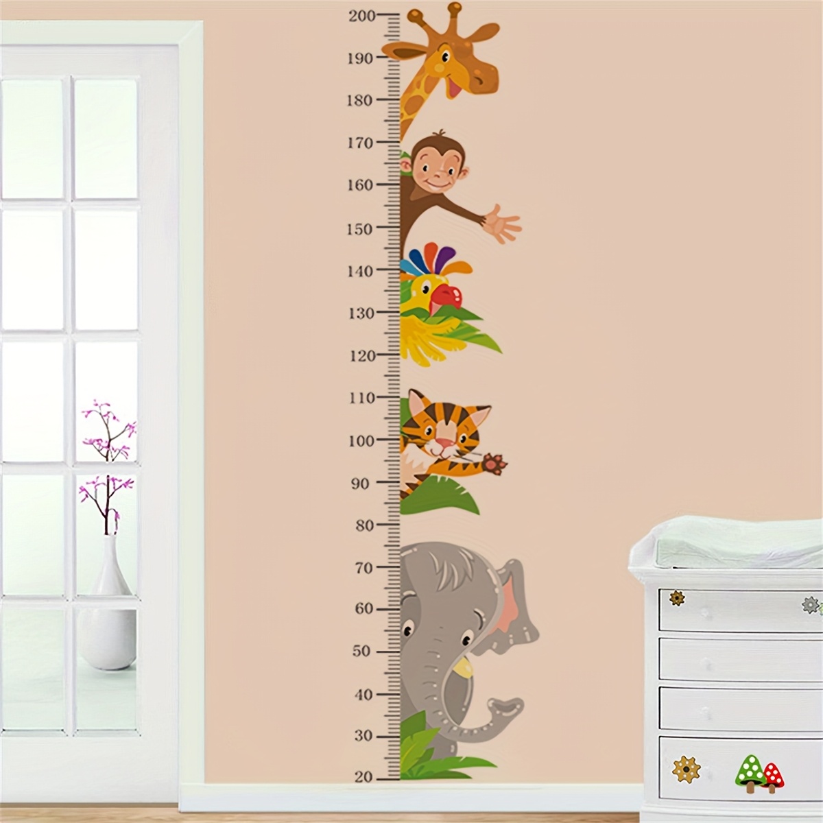 2pcs Height Measurement Growth Chart Wall Stickers, Animal Monkey Elephant Height Measurement Decals, Jungle Hanging Ruler Decorations, Removable DIY Art Mural for Living Room Bedroom Decoration