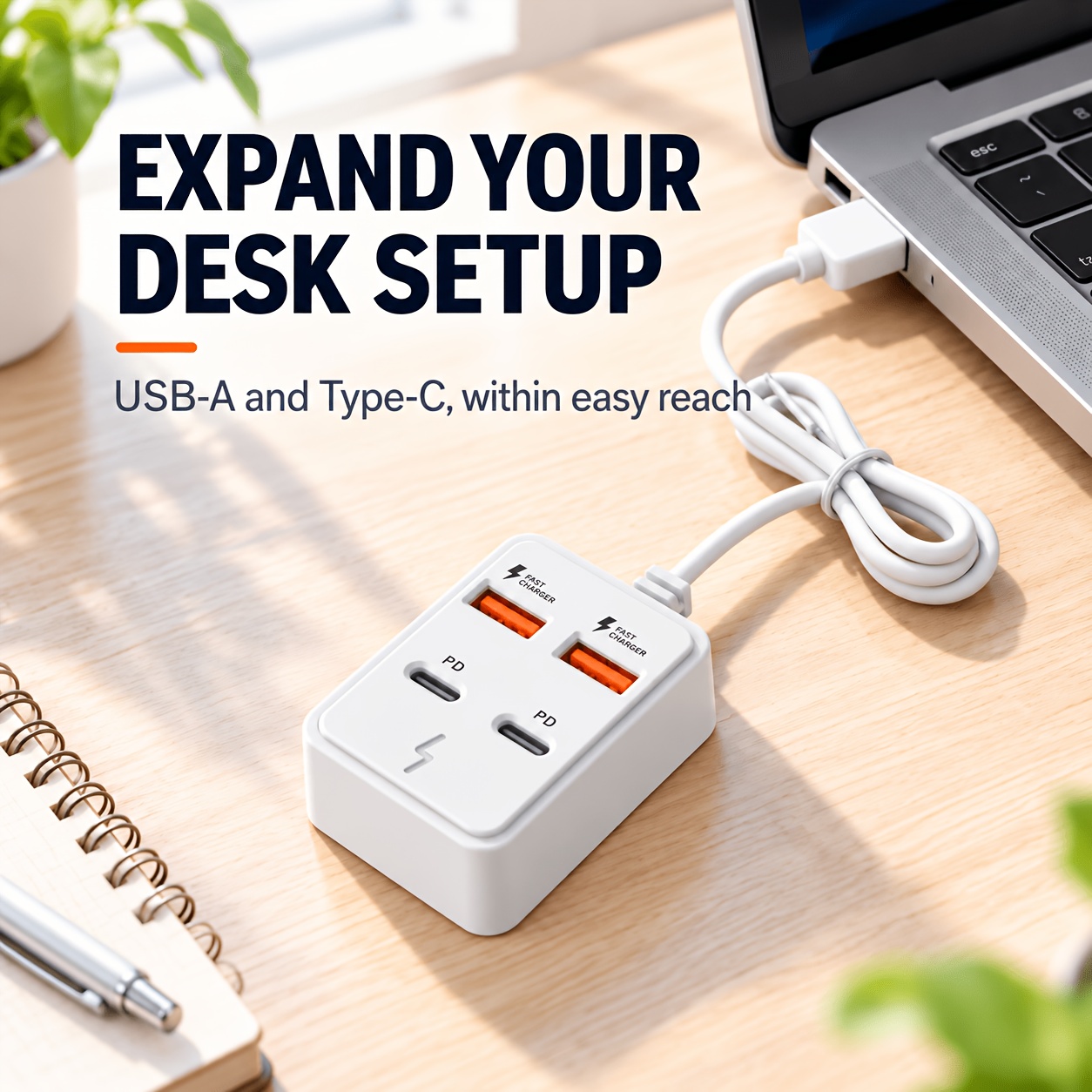 4-Port USB Fast Charging Station with Type-C and USB-A Ports
