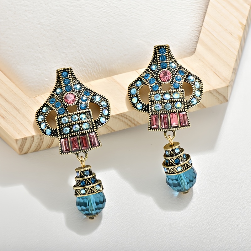 

Vintage-inspired Golden-plated Dangle Earrings With Blue Accents - & Parties, , Glass Beads, Jewelry Accessories