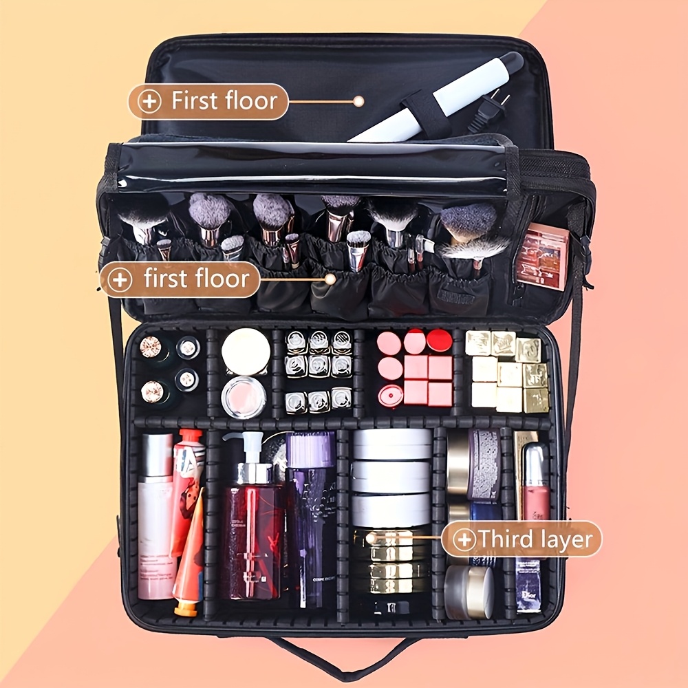 travel professional makeup case large capacity multi   storage bag portable makeup tool bag for business trips multi functional cosmetics and skincare organizer box with brush holder design Product details 0