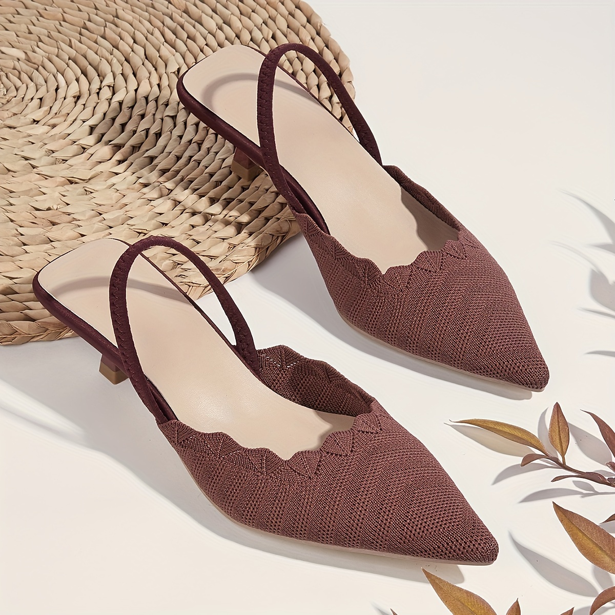 Women's New Style Pointed-Toe Shallow Mouth Sandals, Breathable Fairy-Style Woven Shoes with Kitten Heels, Comfortable Open-Back Flat Shoes for Summer, Women Shoes