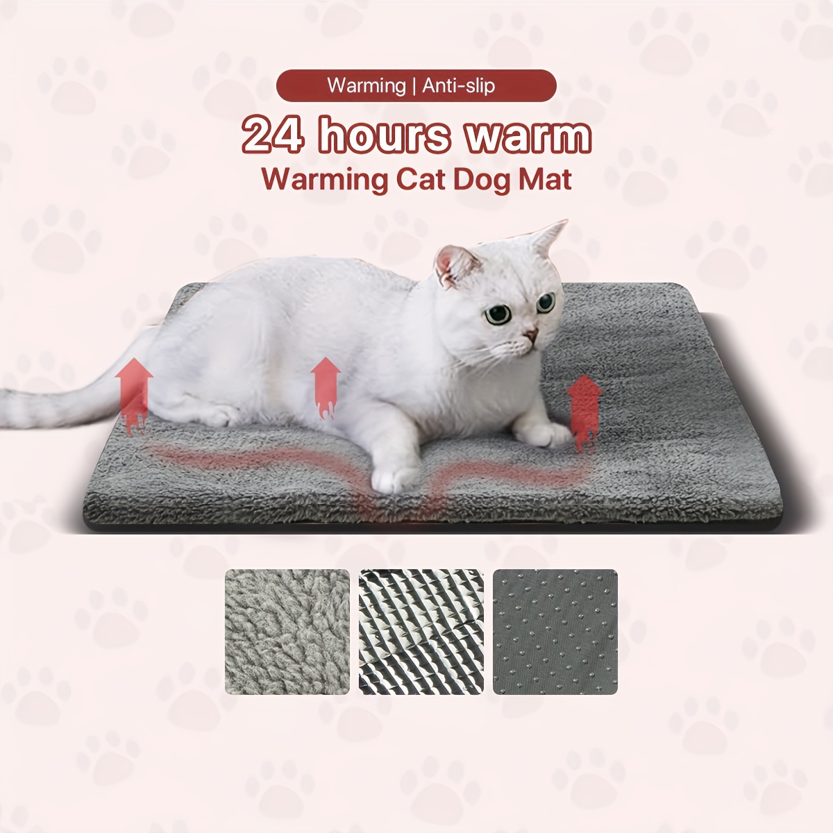 TEMU 1 tapis auto-chauffant pour animaux avec housse amovible - Lit thermique adapté aux grands chatons et chiots, coussin en polyester et durable,
