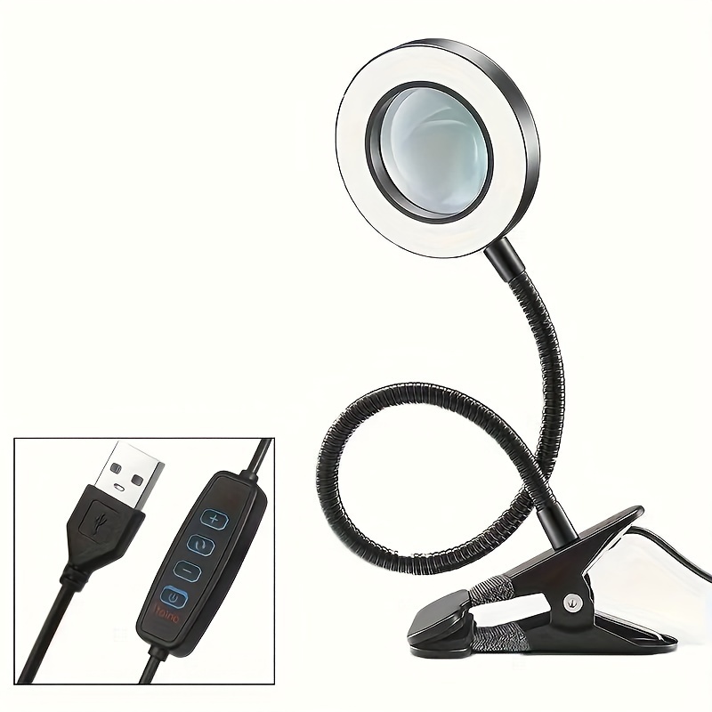 

5v-usb Port With Lamp And Stand 5x Magnifying Glass, 3 Color Mode Table Lamp With Clip, Hands-free Led Lighting Magnifying Glass For Craft Hobby Painting Reading Repair Closed Works. Desk Reading