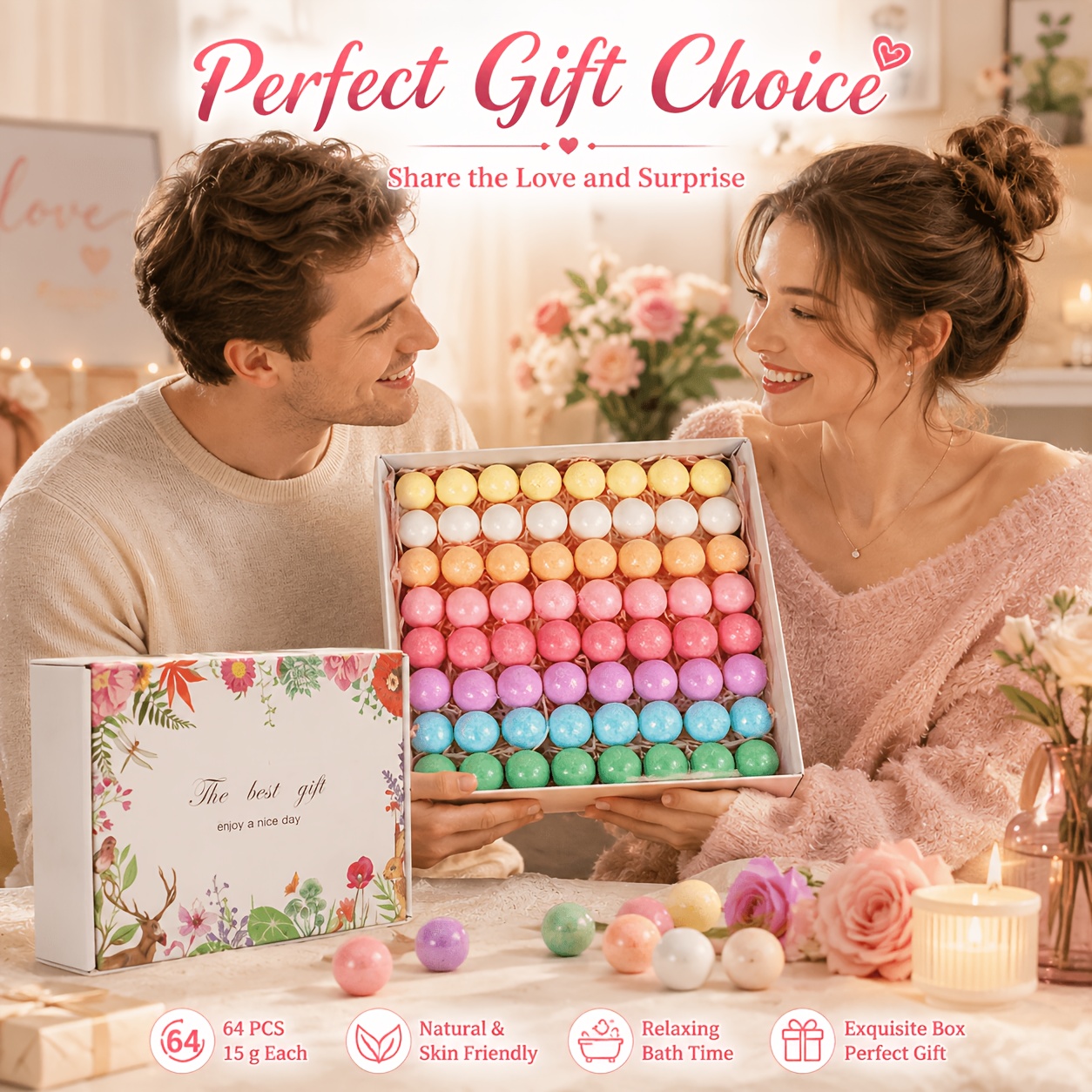 Bath Bombs Gift Set, 64pcs Individually Wrapped Bath Salt Bombs