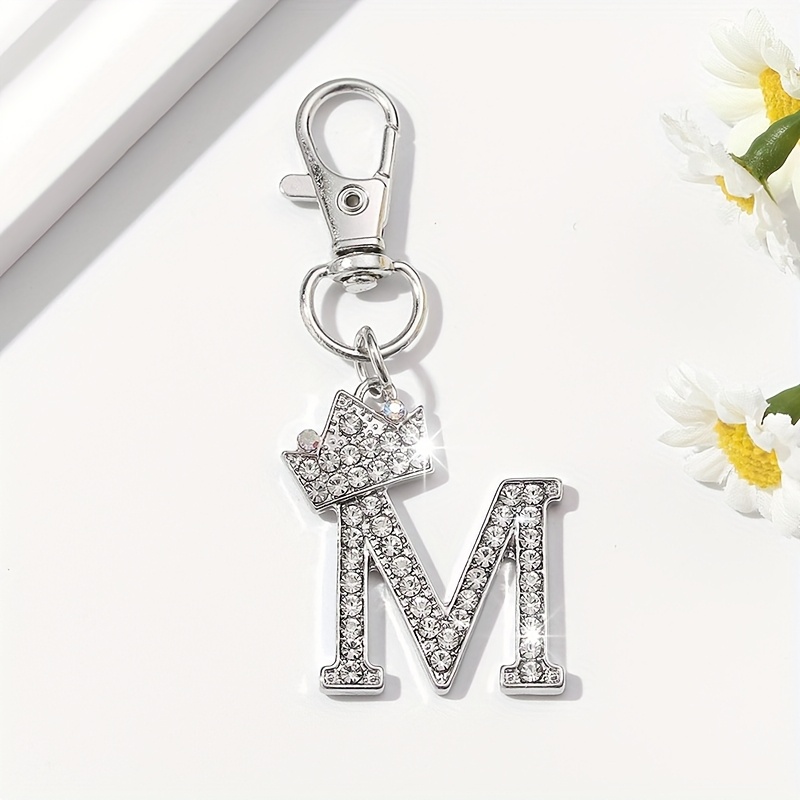 TEMU 1pc Rhinestone Crown Letter Keychain - Sparkling A-z Alphabet Key Ring With Lobster Clasp, Keychain & Bag Charm For Women, Birthday Valentine's