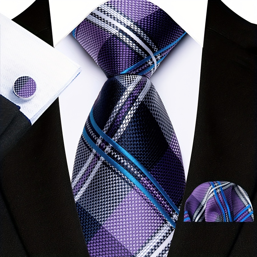 

Fashion Striped Tie & Cufflinks & Handkerchief Set, For Business And Party Gifts