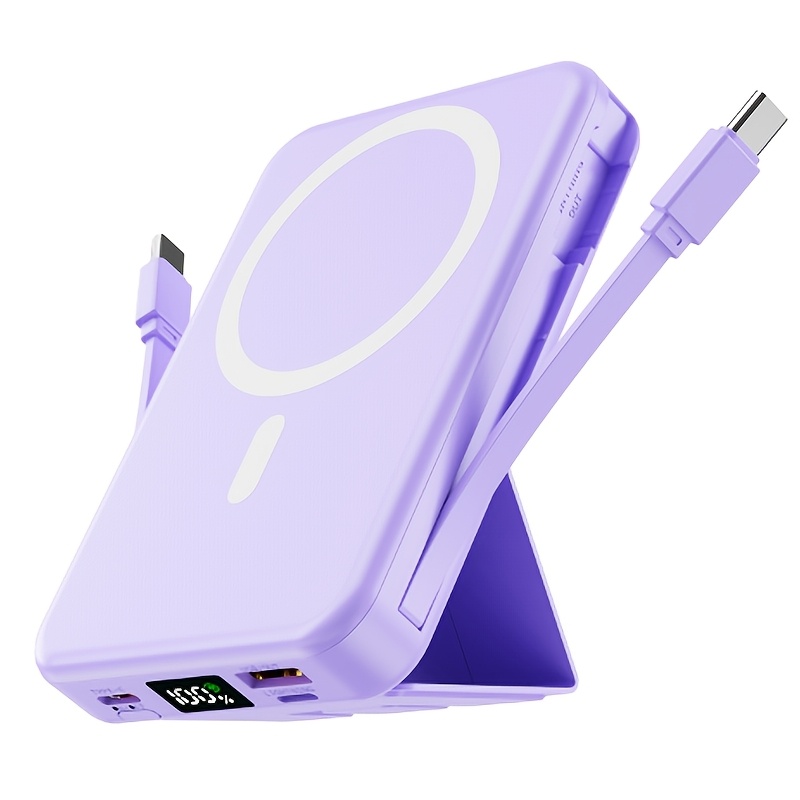 TEMU 9900mah Wireless Portable Charger, 22.5w Pd Fast Charging Power Bank, Built-in Wall Charger, Kick, Led Display, Mobile Accessory, Suitable With