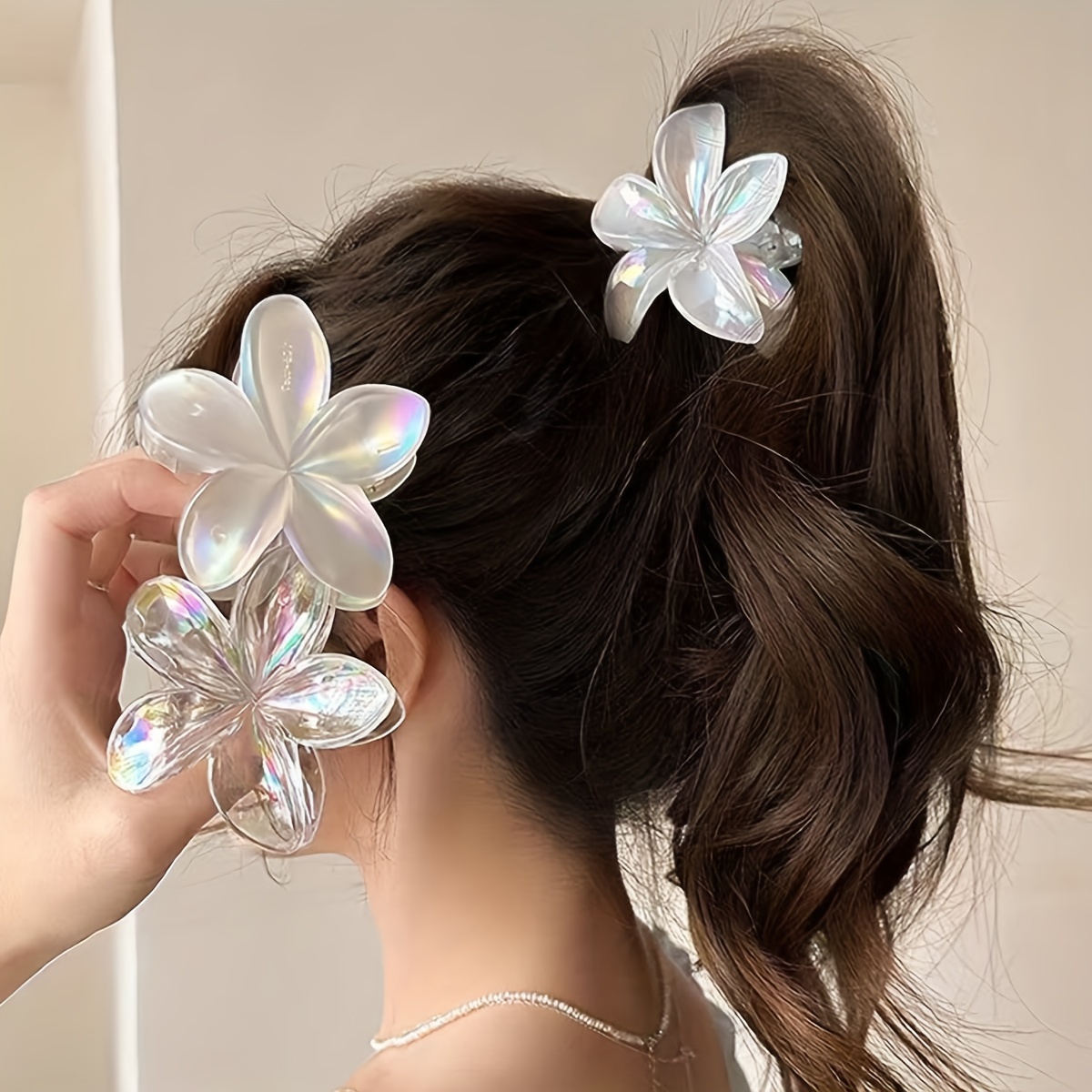 

3 Pcs Iridescent Hibiscus Hair Clips - Suitable For And Casual Gatherings