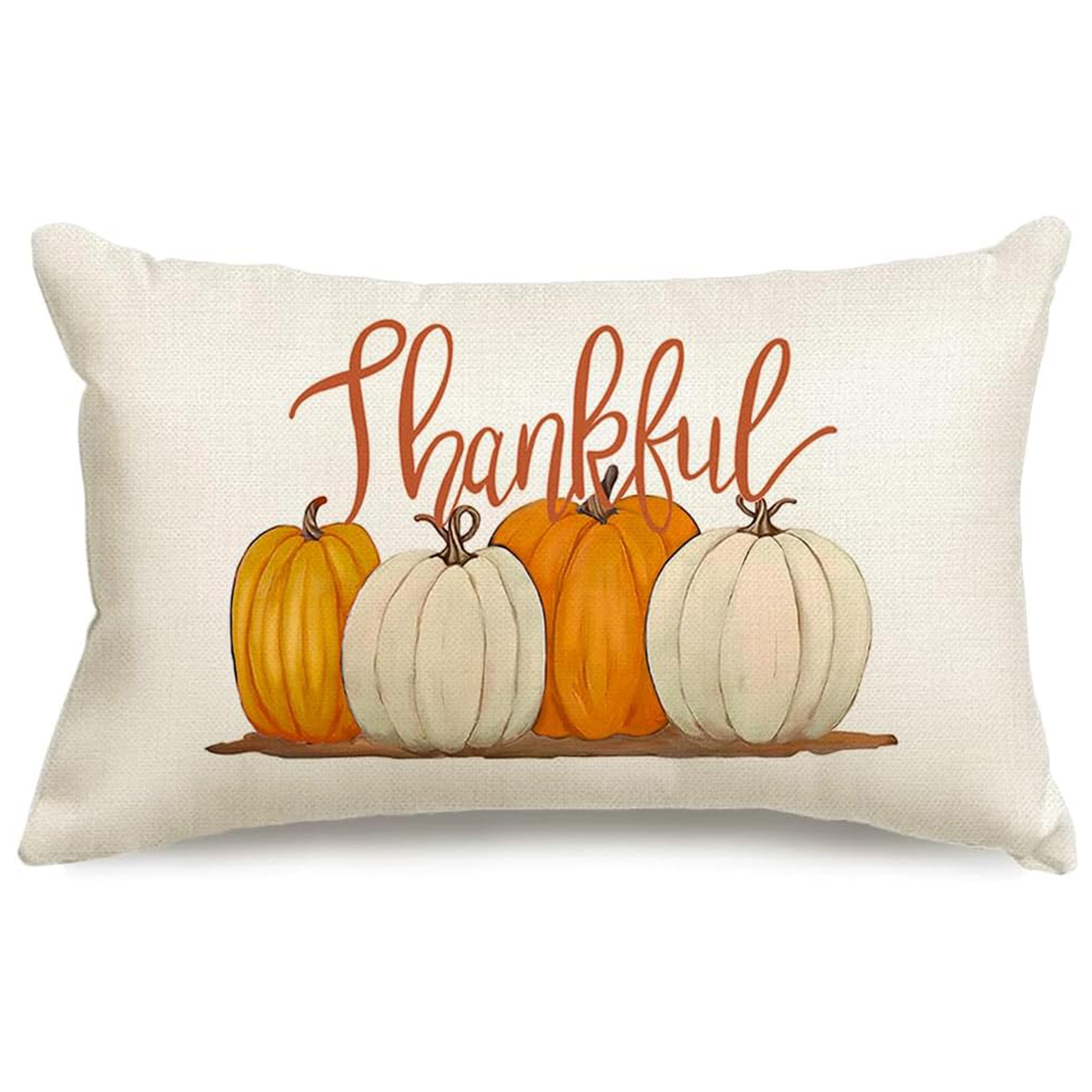 

Pumpkin & "thankful" Design - 12x20 Inch Autumn-themed Throw Pillow Cover With Zipper Closure For Sofa And Bedroom Decor