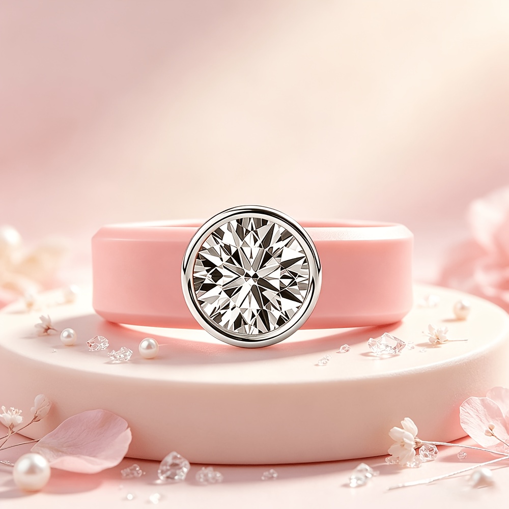 Women's Pink Silicone Ring with Round Cut Main Stone